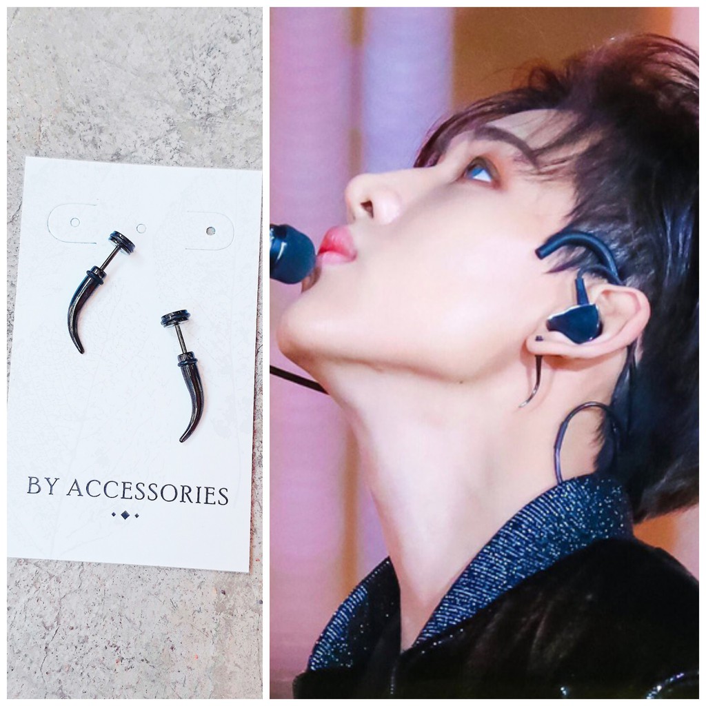 Khuyên tai titan unisex sừng ngắn không gỉ Bam Bam Got7