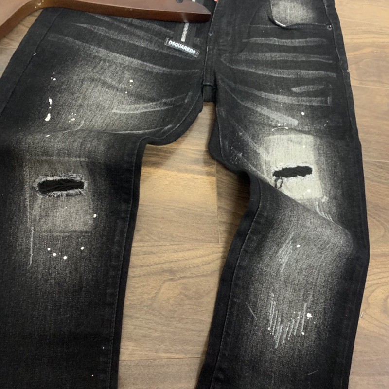 Quần Jean Nam Đen Khoá Lệch Phối Cạp Chữ Rách Xước | BigBuy360 - bigbuy360.vn