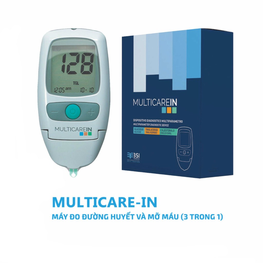 Máy thử mỡ máu và đường huyết MultiCare-In 3 trong 1 ( Italy-Ý ) (kèm 05 que thử Cholesterol + 25 que thử đường