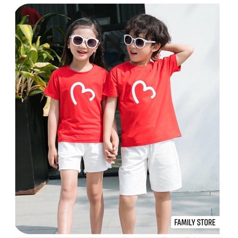 Áo đồng phục gia đình trái tim dễ thương màu đỏ 3/4/5 người , hàng tốt, vải cotton. Familystore