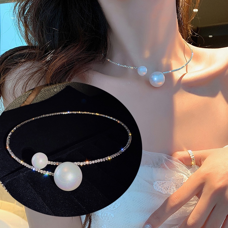 Dây Chuyền Hở Đính Đá Và Ngọc Trai Nhân Tạo Phong Cách Nhật Hàn Mới