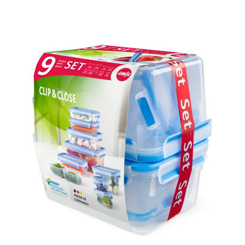 Set 5 hộp đựng thực phẩm EMSA CLIP &amp; CLOSE Frischhaltedosen hình chữ nhật