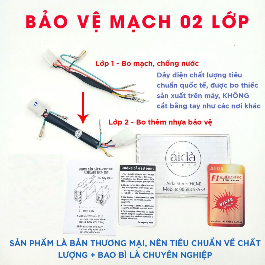 Mạch Chớp Stop F1 Cho Xe Honda Air Blade AB 2013 - 2019, AB 2020, AB 2021, AB 2022  Nhiều Chế Độ Jack Zin
