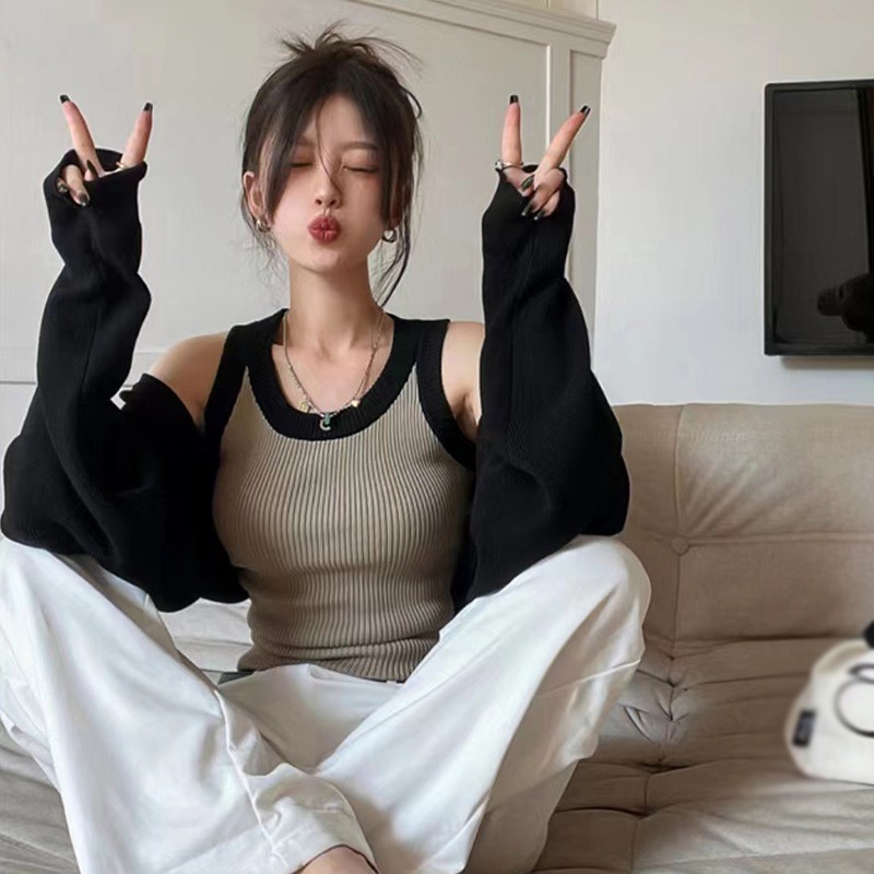Áo Len Cardigan Màu Sắc Tương Phản Phong Cách Hàn Quốc Cổ Điển Dành Cho Nữ