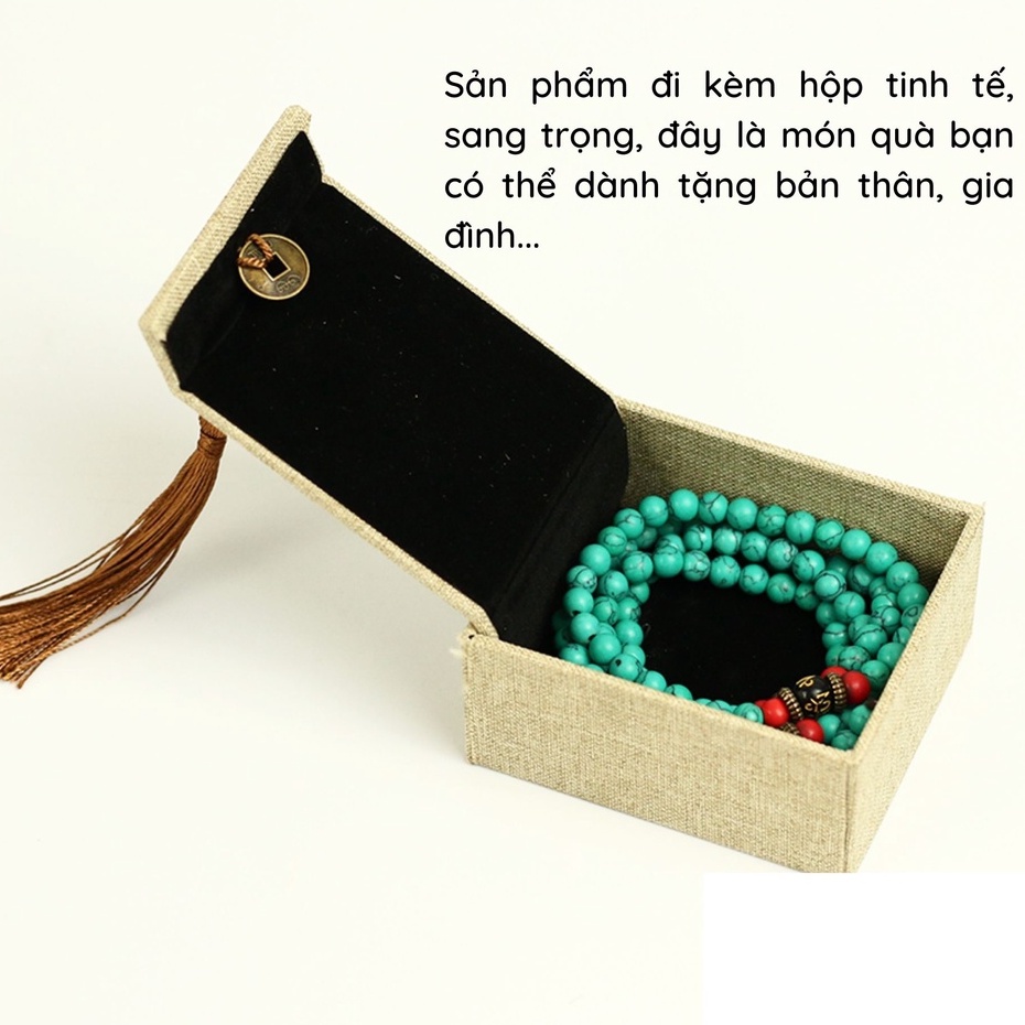 Vòng đá 108 hạt giả Ngọc Lam mix charm Om mani, GIẢM 30% LẤY ĐÁNH GIÁ - Chuỗi hạt niệm - Trong Nhà