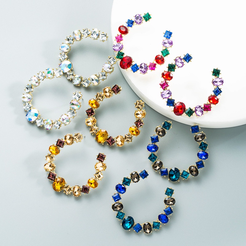 PINKDUDU Bông Tai Hình Chữ C / Vuông / Kính Cường Lực Bằng Kim Loại Phong Cách Boho Thời Trang Cho Nữ PD756