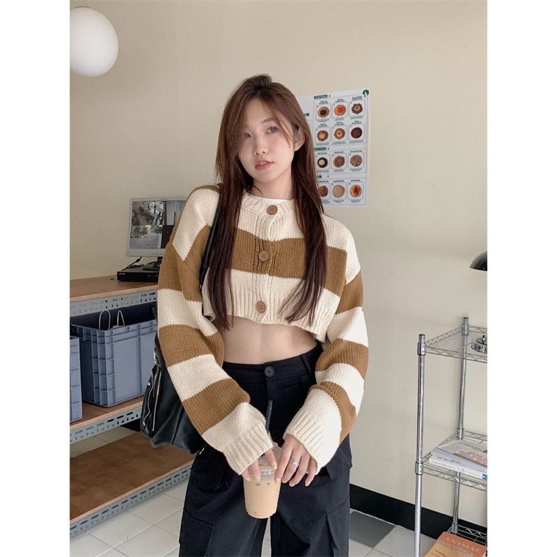 Áo len sọc croptop