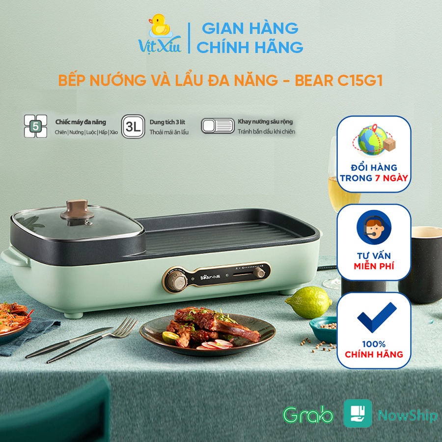 [Mã ELHADEV giảm 4% đơn 300K] Bếp Lẩu Nướng Điện 2 Ngăn Đa Năng 2in1 Bear DKL-C15G1 3L - Bảo Hành 18 Tháng