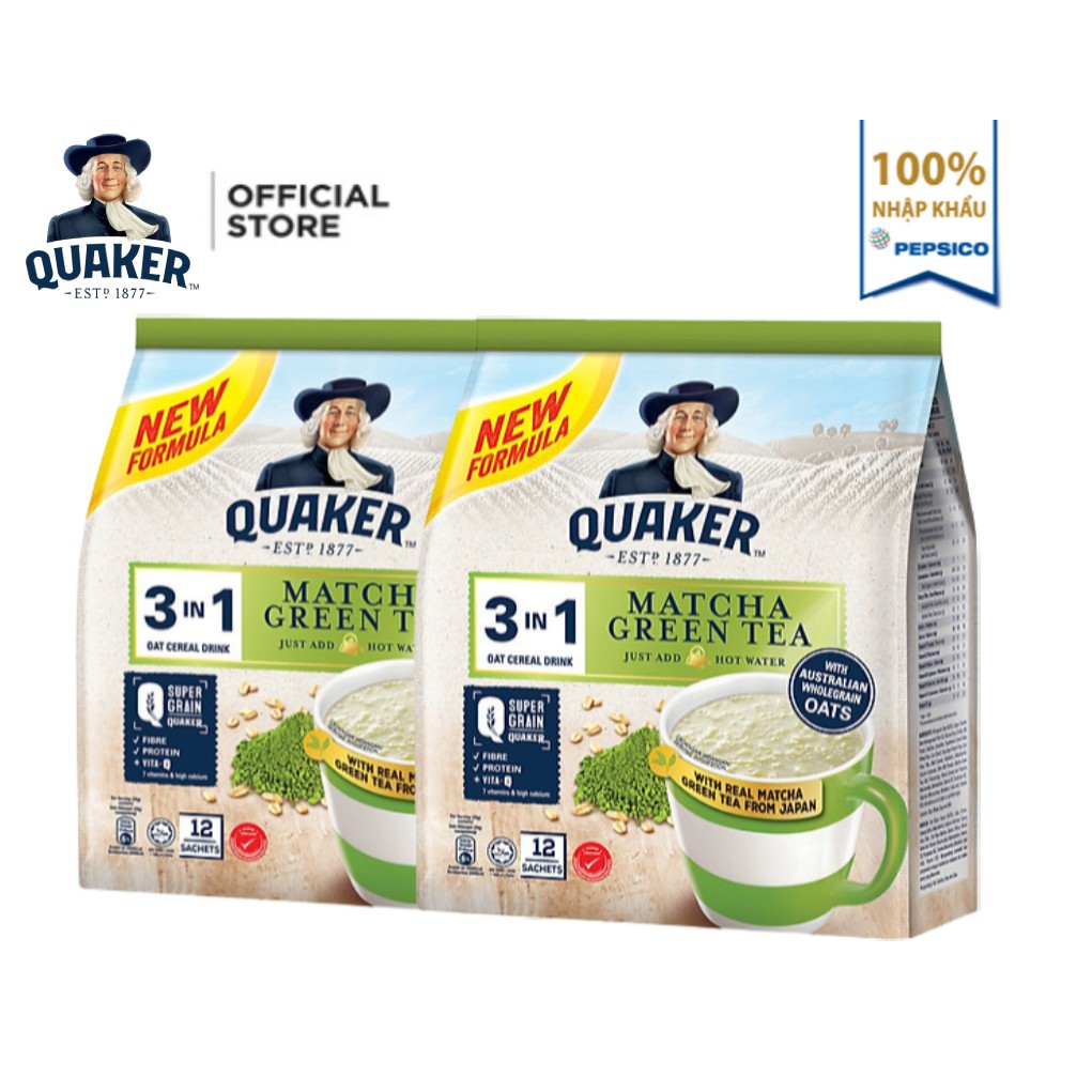 [Mã GRO1APR giảm 20K đơn 150K] Combo 2 Túi Thức uống yến mạch Quaker 3in1 Vị Matcha 336g/túi