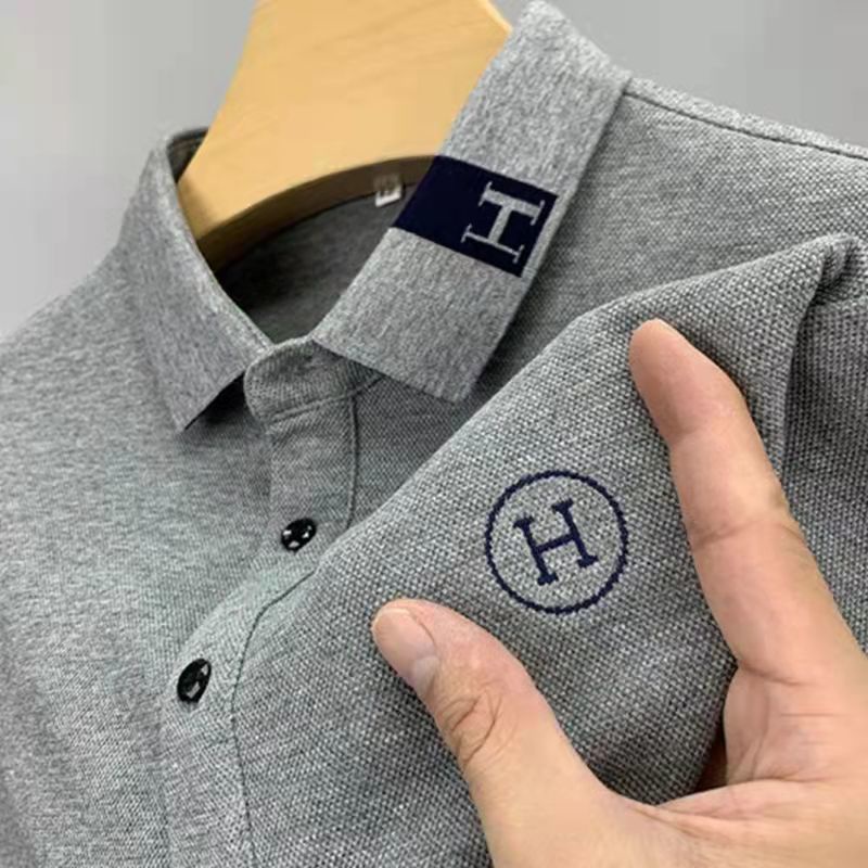 Áo Thun Polo Dáng Rộng Màu Trơn Thêu Họa Tiết Cá Tính Cho Nam