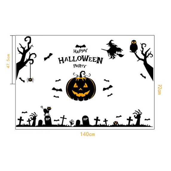 Decal trang trí tường - Halloween Bí Đỏ kinh Dị