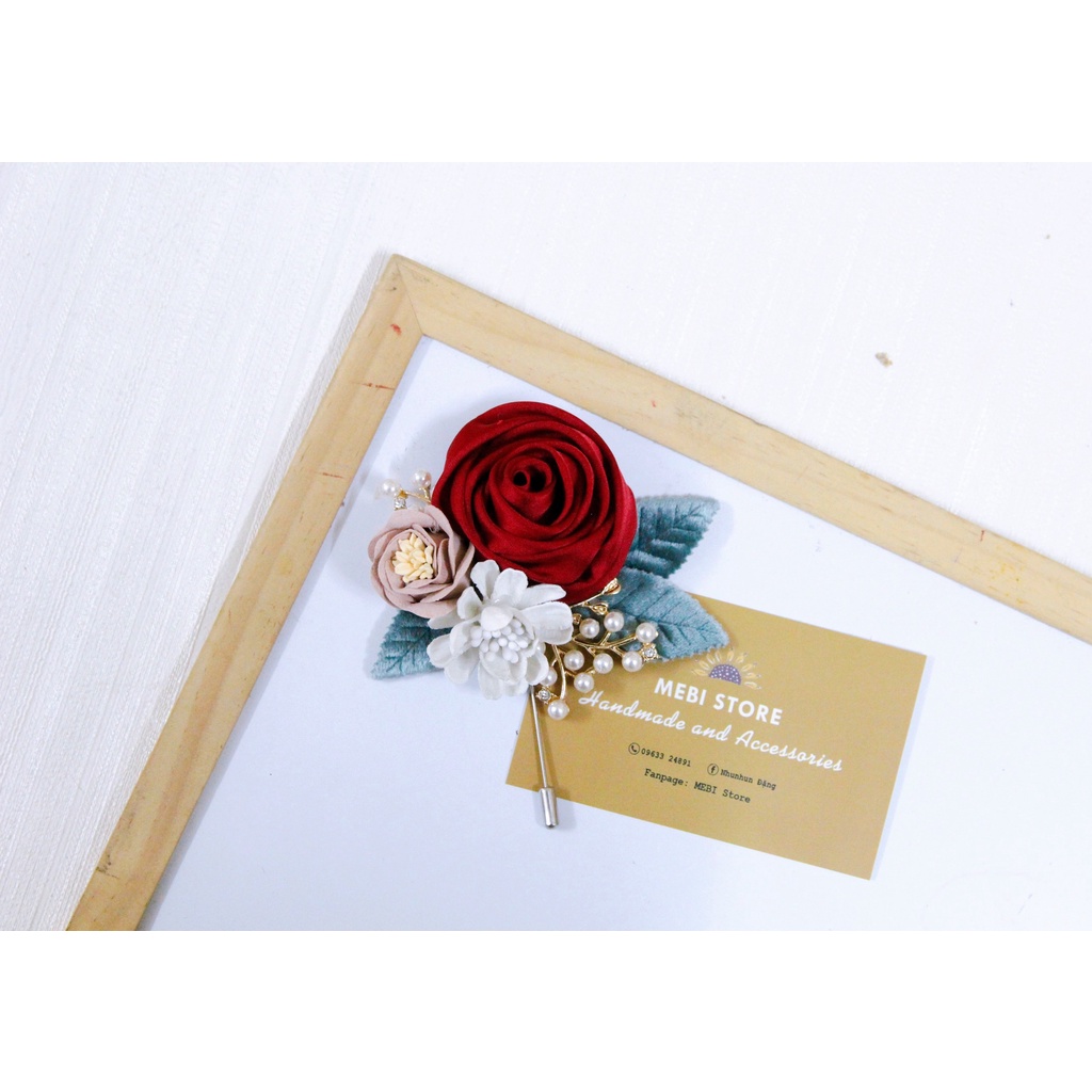Ảnh thật - Hoa cài áo hồng cuộn chùm - hoa cài áo handmade cao cấp MEBI Store NOBOX