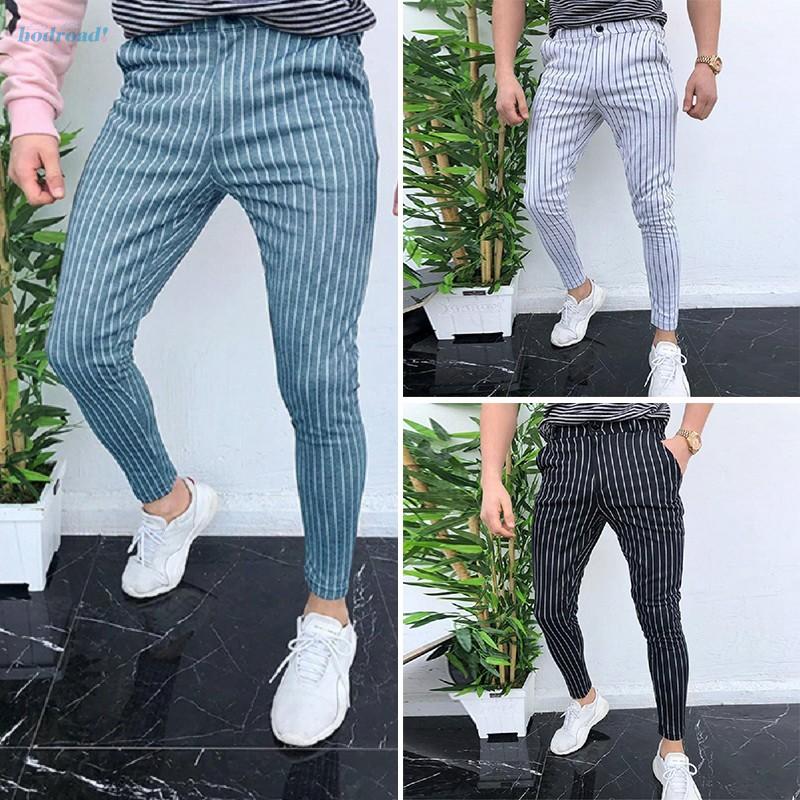 Male Trouser Retro Formal Slim fit Office Casual Skinny Striped Zipper