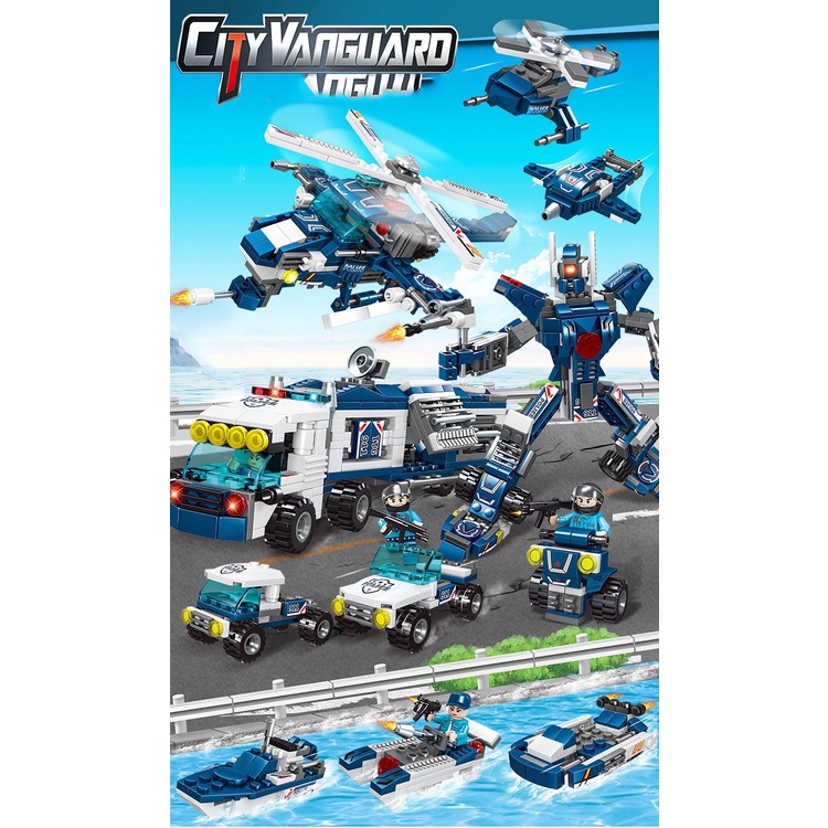 OTO SWAT 350 Chi Tiết - 43 Tạo Hình - Bộ Đồ Chơi Lắp Ghép Xe Cảnh Sát, Láp ráp Robot, Trực Thăng