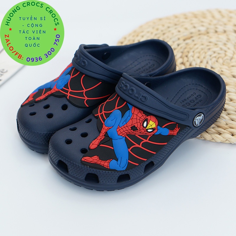 DÉP SỤC NHỰA ĐI MƯA CROCS BAND CLASSIC SPIDERMAN MÀU NAVY chuẩn xịn full box
