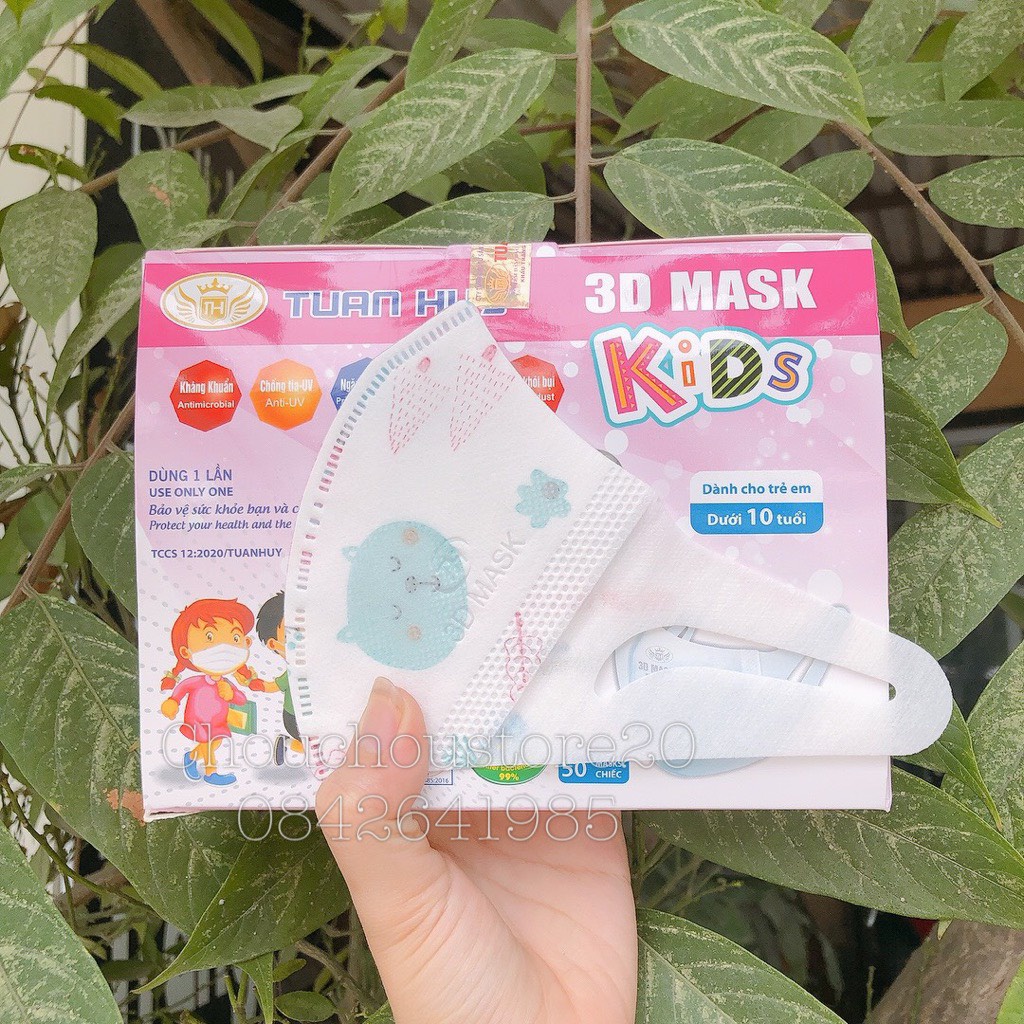 1 Hộp [50 Chiếc] Khẩu Trang Kháng Khuẩn Trẻ Em 3D Kid Mask Hãng Tuấn Huy In Hình Hoạ Tiết Cho Bé Từ 3 đến 8 Tuổi