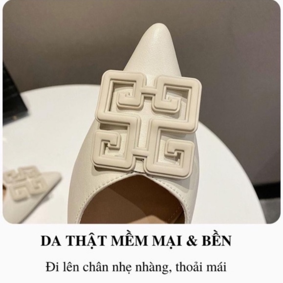 Giày nữ gót vuông mũi nhọn [da thật] mềm mại, cao gót bít mũi 5 phân đính đá a88, màu đen be trắng FFAN STORE