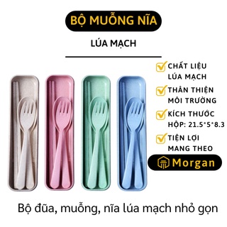 [1 ĐỔI 1] Bộ Đũa Muỗng - Bộ Muỗng, Đũa, Nĩa Lúa Mạch Có Hộp Đựng, Thân Thiện Môi Trường 6846