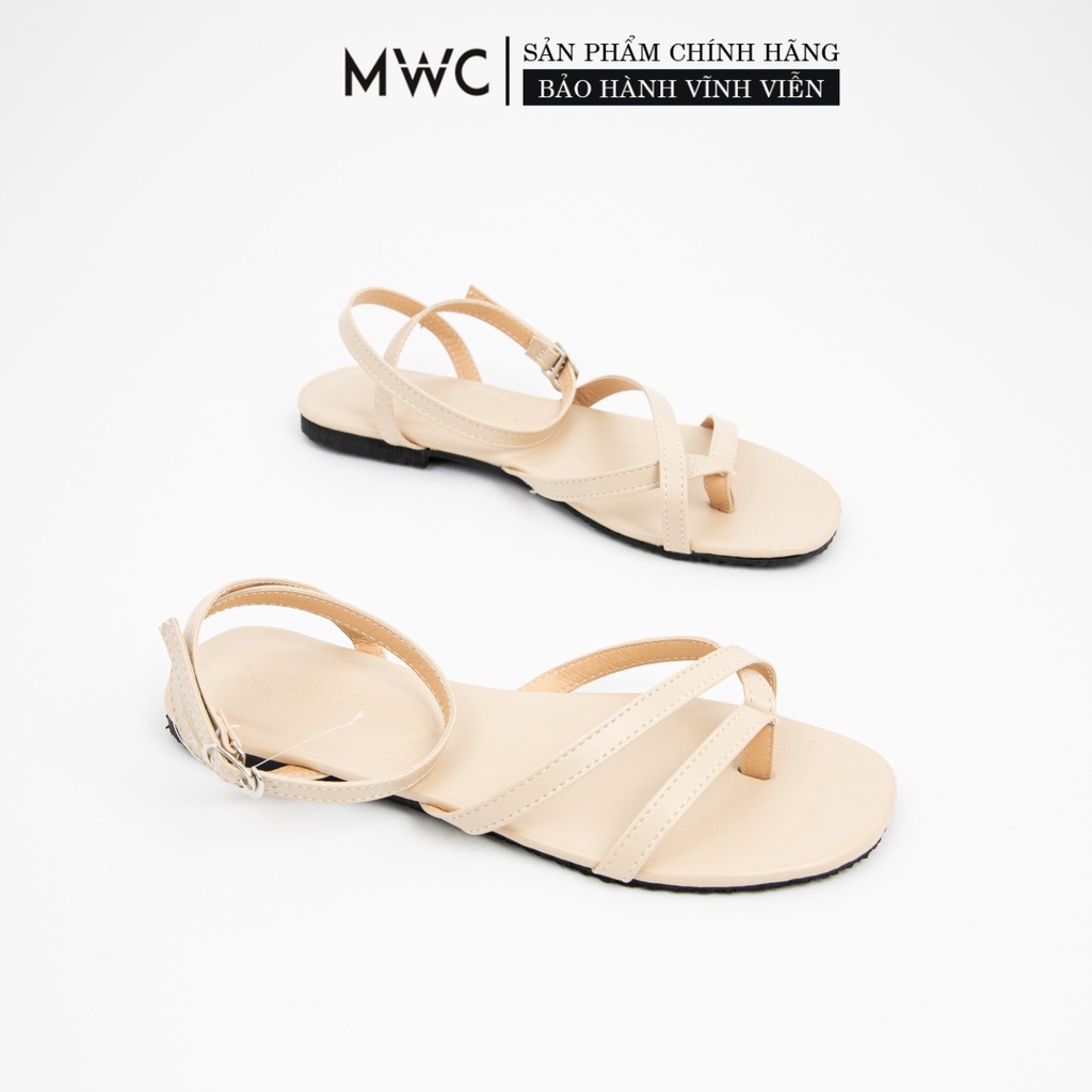 Giày Sandal Nữ Thời Trang MWC Đế Bệt Quai Dây Mảnh Xỏ Ngón Siêu Xinh Siêu Hot Màu Đen Kem NUSD- 2871