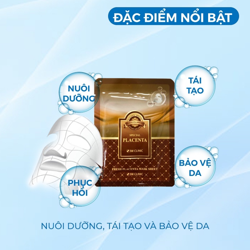 Mặt Nạ Giấy Dưỡng Trắng Da 3W Clinic Hàn Quốc Chiết Xuất Từ Tinh Chất Nhau Thai Cừu Giúp Chống Lão Hóa & Mềm Mịn Da 23ml