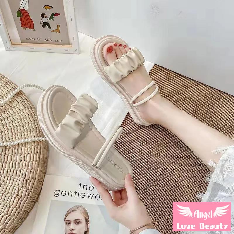 [Bán Chạy] ~ Sandal Đế Phẳng Mùa Hè 2021 Phong Cách Thần Tiên Với Chân Váy Dày Hai Lớp Phong Cách La Mã Dễ Phối Đồ Cho Nữ