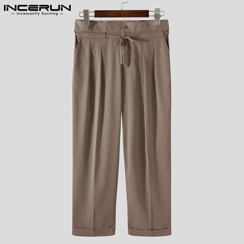 Quần Dài Incerun Ống Rộng Màu Trơn Phong Cách Hàn Quốc Cho Nam