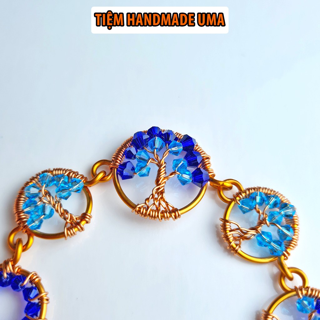 Vòng tay handmade phong thủy tree of life đính đá xanh đại dương cho nữ | BigBuy360 - bigbuy360.vn