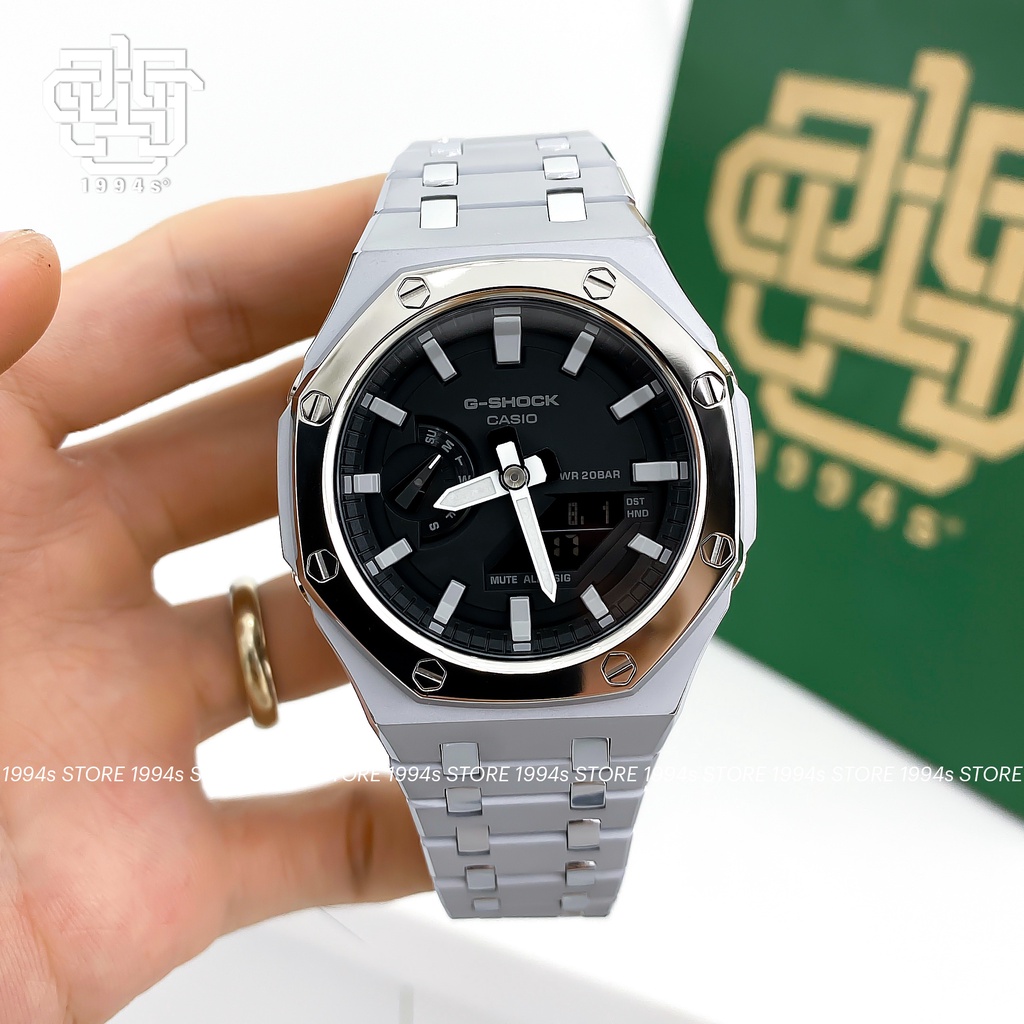 Đồng hồ nam Casio G-Shock GA-2100-1A custom AP Royal Oak, Silver Steel x Chrome Layer, hàng chính hãng, bảo hành 05 năm