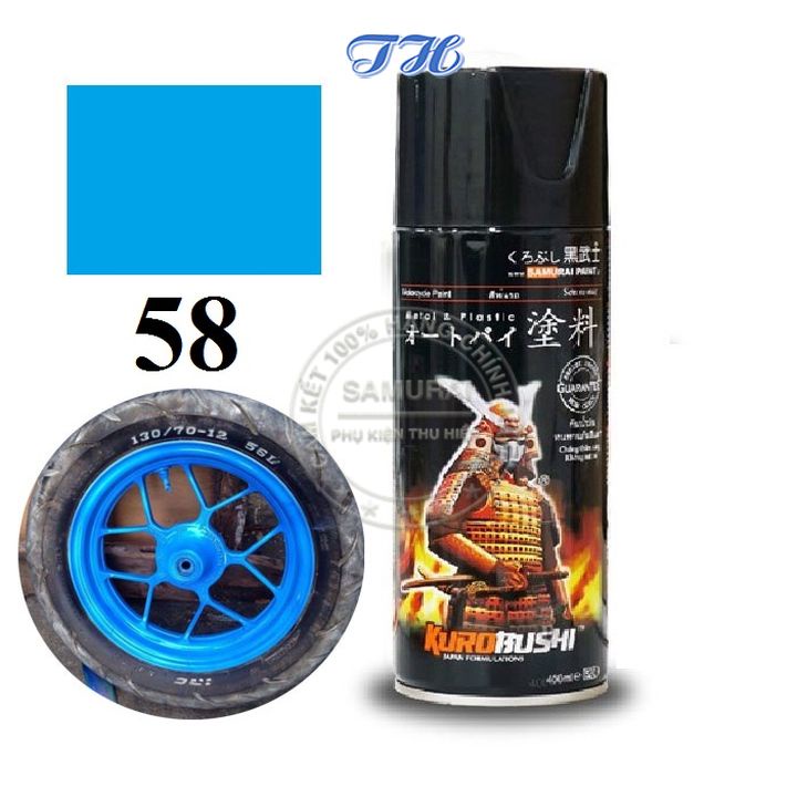 Sơn Xịt Samurai chuyên dùng cho xe máy màu xanh dương huỳnh quang 58 **chống cháy, chống rạn nứt, vòi xịt chống chảy