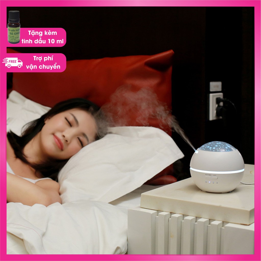 Máy khuếch tán tinh dầu hình ánh sao, dung tích 150 ml, đèn led 7 màu, tặng kèm chai tinh dầu sả chanh nguyên chất 10ml