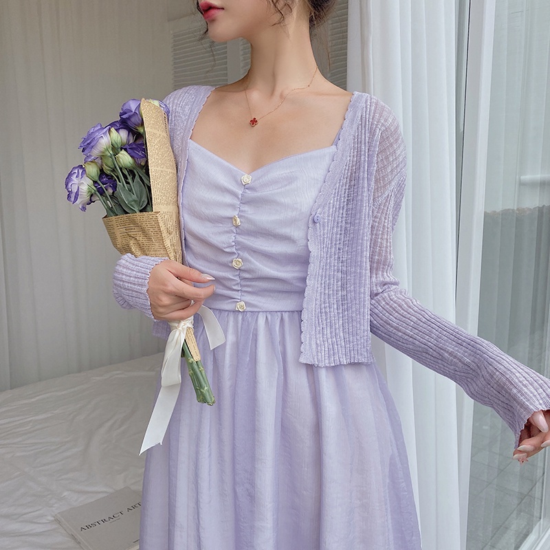 Áo khoác dệt kim mỏng dáng ngắn thời trang Hàn Quốc mùa hè cho nữ