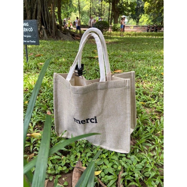 Túi Cói Loại 1 Size To Vintage, Túi Merci Đeo Vai, Đeo Chéo Đi Biển Màu Nâu Trơn