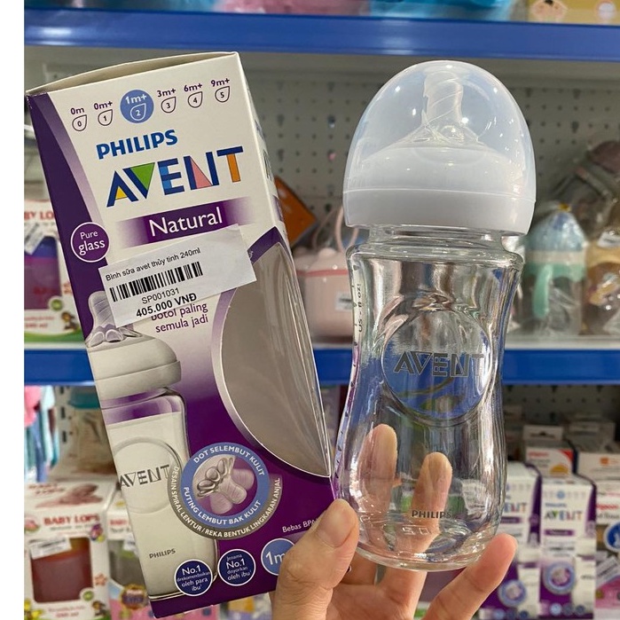 [Tặng kèm tay cầm, Hỗ trợ đổi Size Núm]Bình Sữa Avent Thủy Tinh 120/240ML 100% Chính Hãng