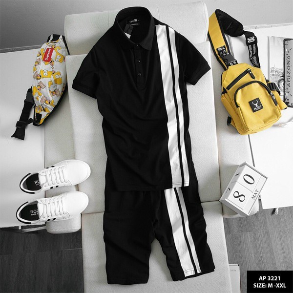 Bộ Nam Hè Ngắn Tay Nam Phayboy.Bộ Hè Nam Áo Polo +Quần short cotton T-shirt Đồ Thể Thao Nam Bộ Kẻ Sọc