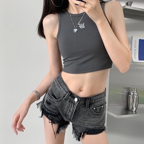 Áo không tay ZHELIHANGFEI thêu họa tiết chữ thời trang