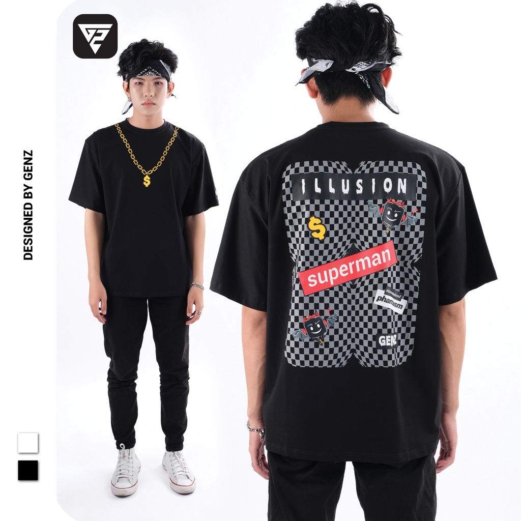 Áo thun tay lỡ GENZ phông Unisex nam nữ Cotton oversize form rộng Illusion Tee