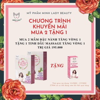 COMBO 2 HỘP MẦM ĐẬU NÀNH SÂM TỐ NỮ TĂNG V1 MINH LADY BEUTY TẶNG TINH DẦU MATXA