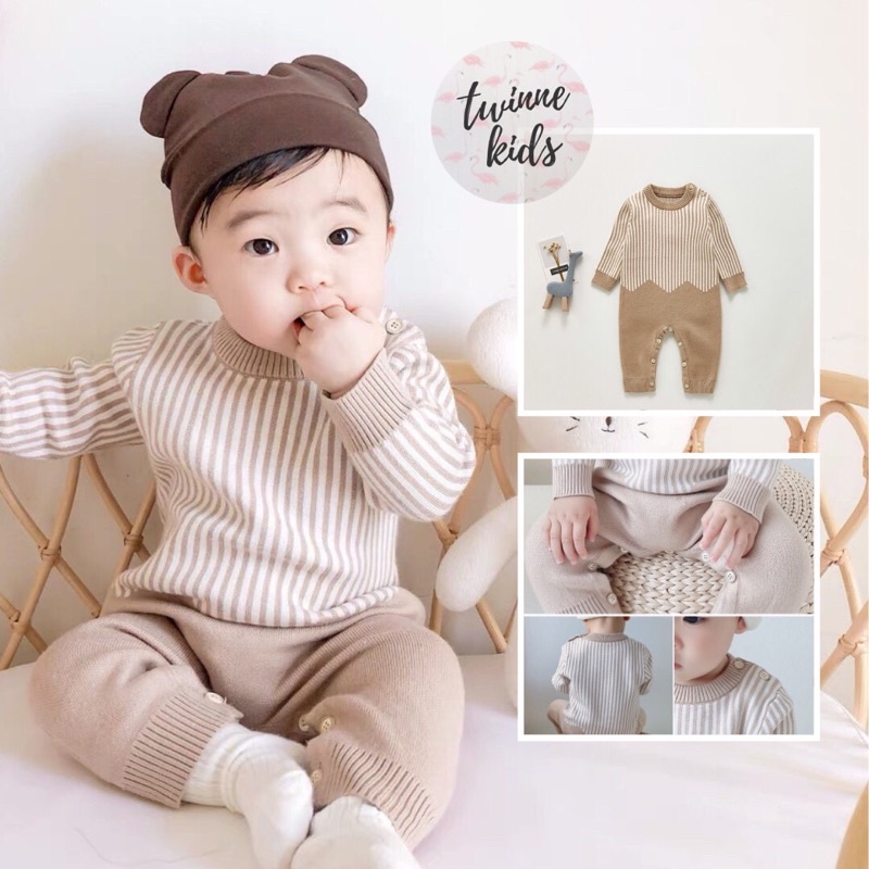 [Daniel Baby] Bộ đồ liền thân dệt kim mềm mịn, bodysuit sơ sinh chất liệu len cotton dành cho bé trai 3-24 tháng