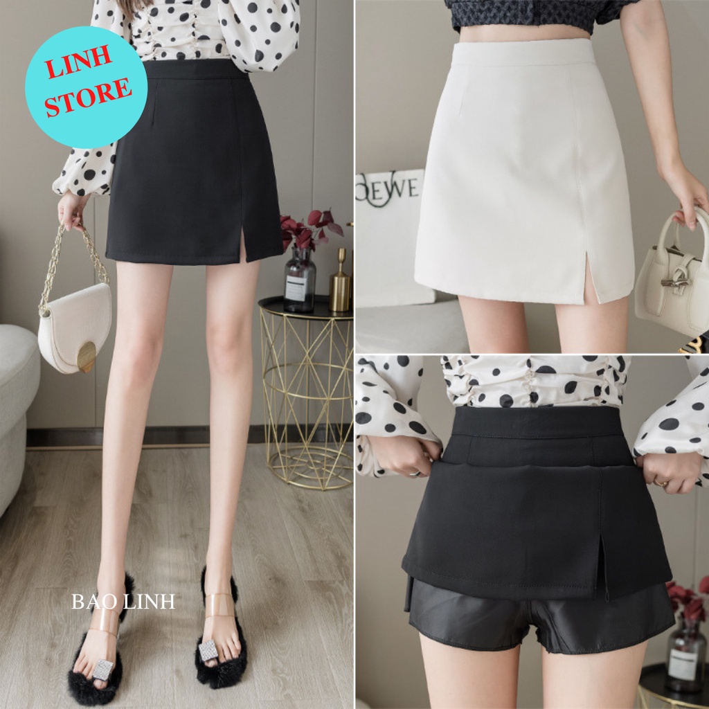 Chân Váy A Ngắn Linh Store Xẻ Cạnh Lưng Cao Có Quần trong Dáng Ngắn Phong Cách Hàn Quốc