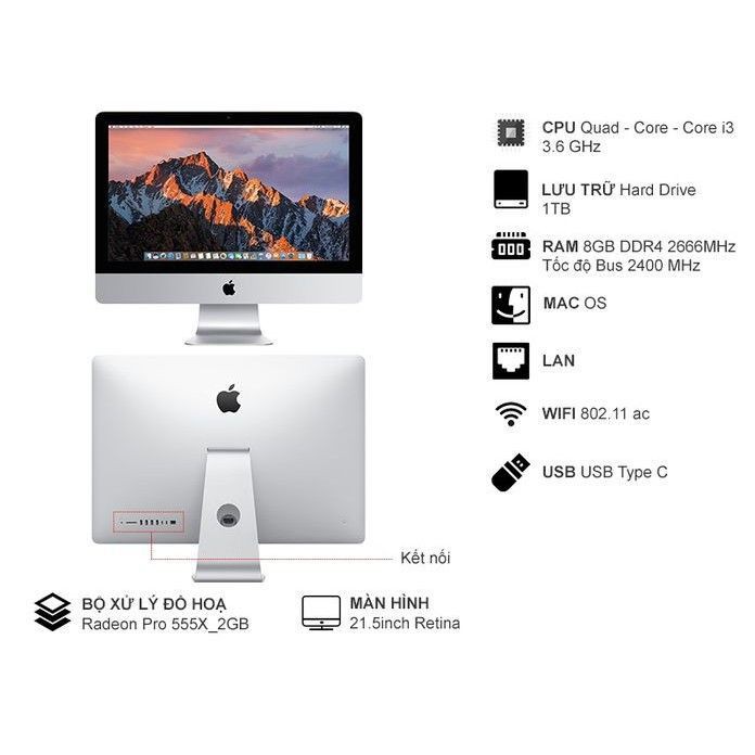 Máy tính để bàn Apple iMac Retina 4K Core i3 3.6GHz/RAM 8GB/1TB RP555X MRT32 (Model A2116) - Chính hãng