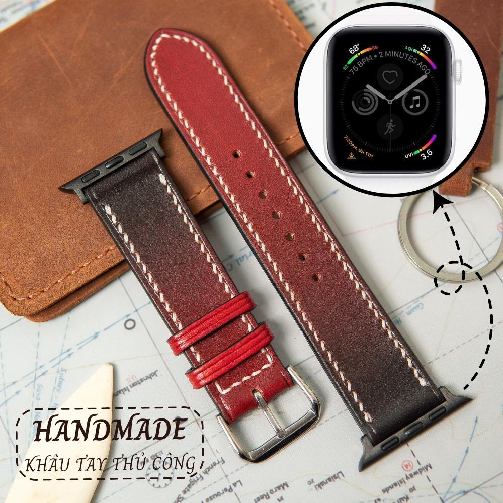Dây đeo đồng hồ Apple Watch series 3 4 5 6 da chuyển sắc lót Zermatt size 38mm 40mm 42mm 44mm handmade Vstrap R36