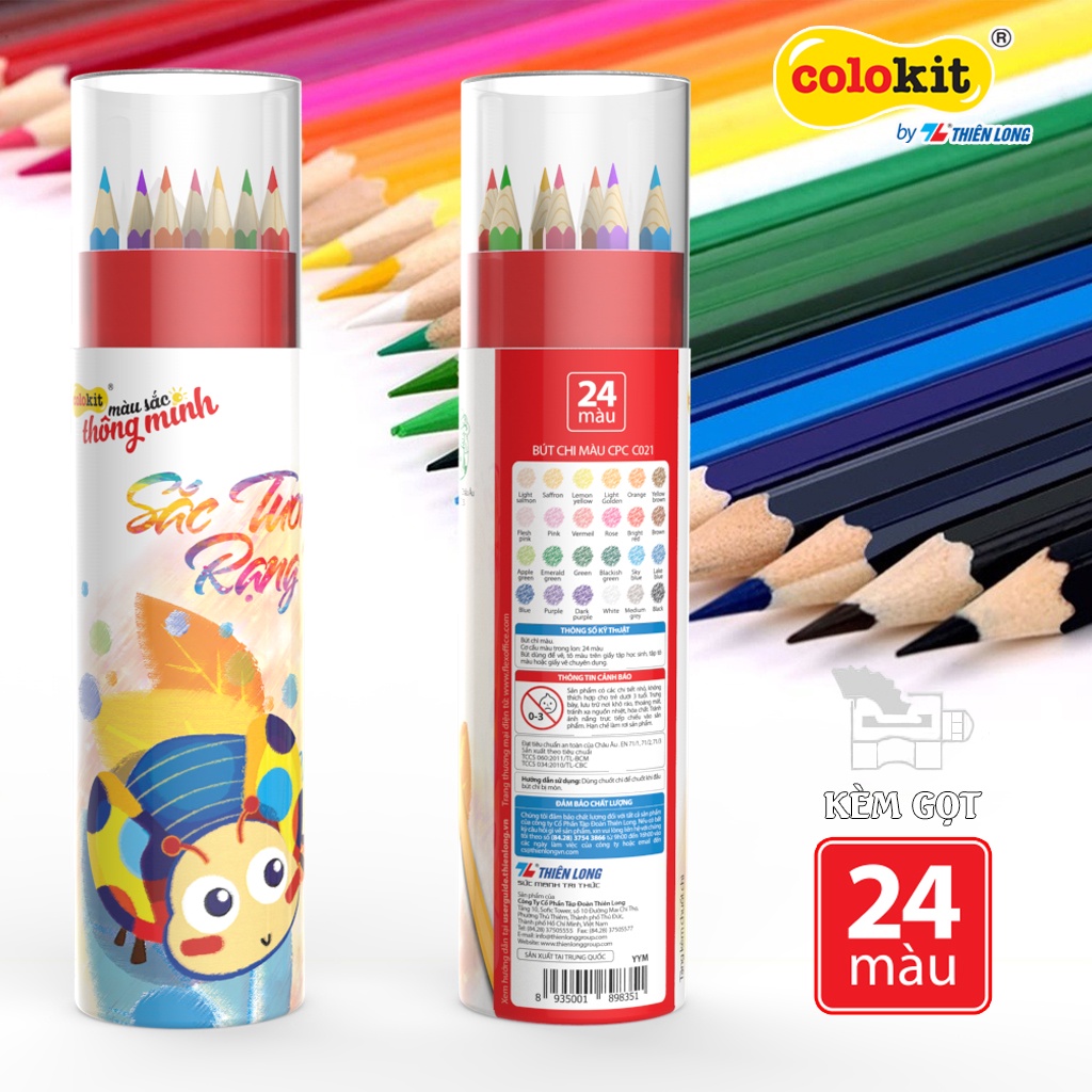 Bút chì màu chuyên nghiệp dạng lon 24 màu Thiên Long Colokit - Tiêu chuẩn châu Âu