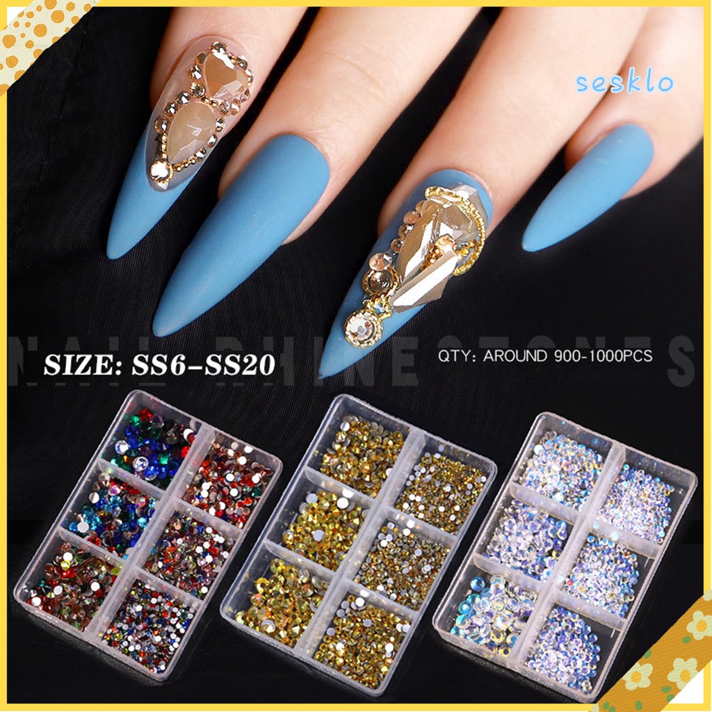 Hộp 6 Ngăn Đựng Hạt Kim Cương Giả Đa Năng Nhiều Hình Dạng Trang Trí Móng Tay Nghệ Thuật