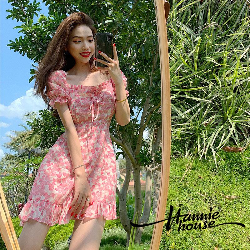 Đầm chữ A tay ngắn cổ trái tim thời trang mùa hè cho nữ