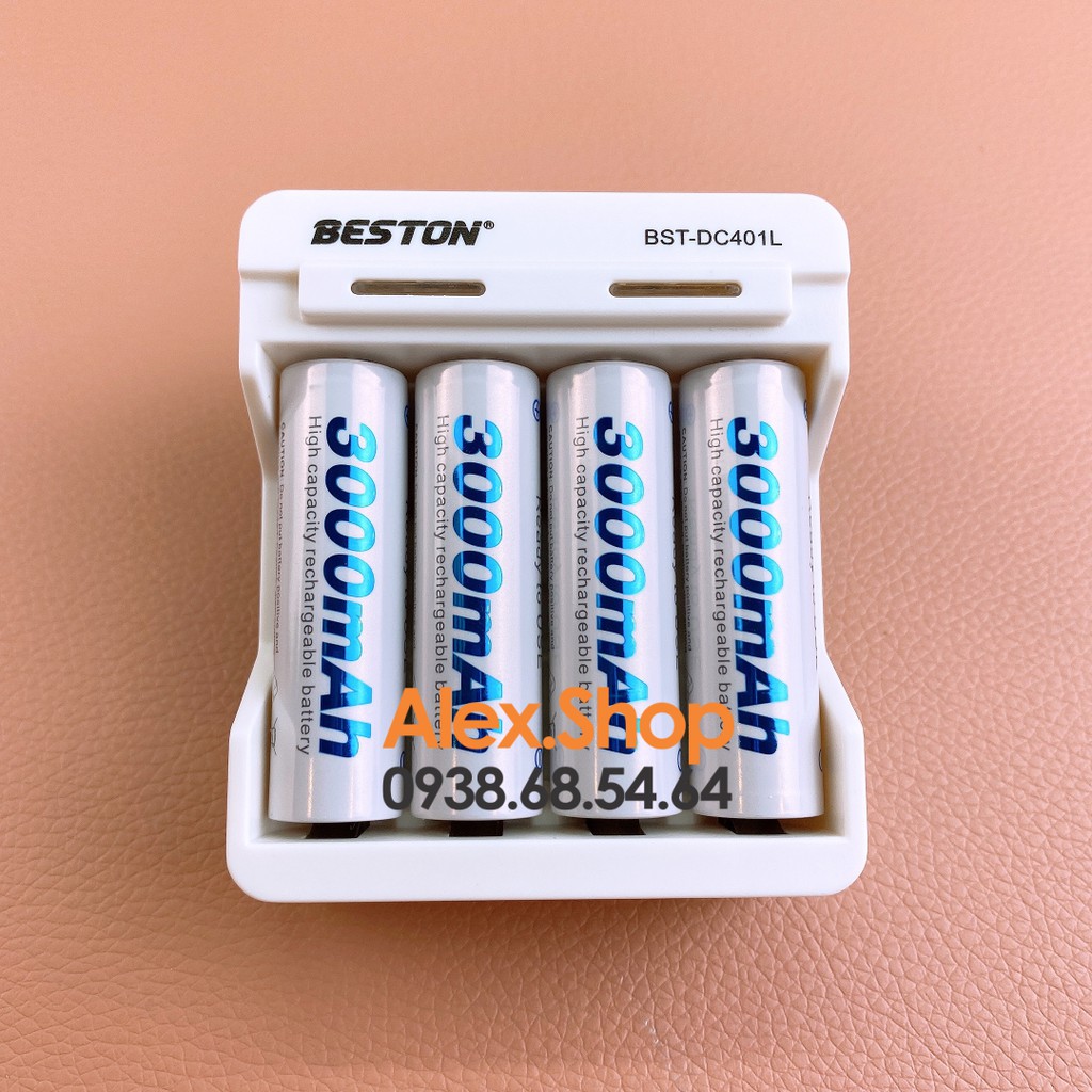 [DC401L] Bộ 4 Pin Sạc BESTON AA/AAA 3300/3000/1200/1300mAh Pin Sạc Hoặc Kèm Sạc 401L Tự Ngắt Có Đèn Chuyển Báo Sạc