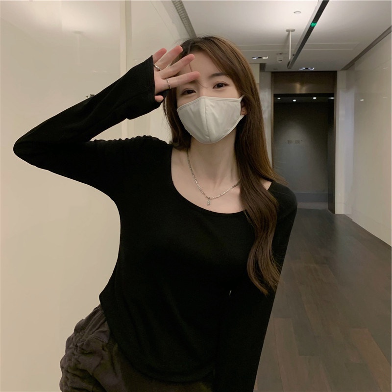 SUXI Áo Thun Tay Dài Màu Sắc Đơn Giản Dễ Phối Đồ Cho Nữ