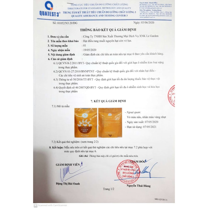 Hạt điều rang nguyên vị không muối bóc vỏ 500gr