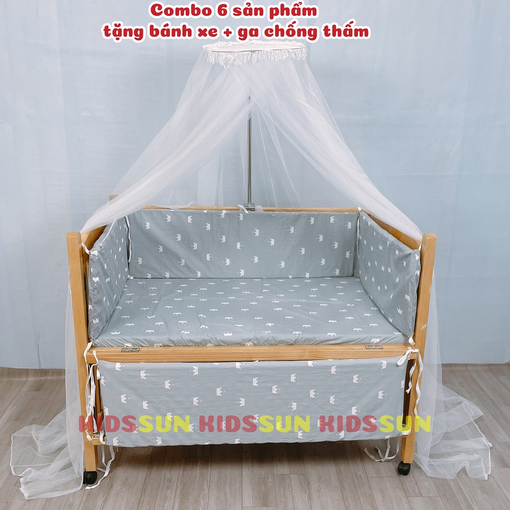 Cũi Cho Bé Giường Cũi KIDSSUN Trẻ Em Kích Thước(120x80x86) Gỗ Quế Màu Tự Nhiên BH 24 Tháng Hàng Xuất Khẩu