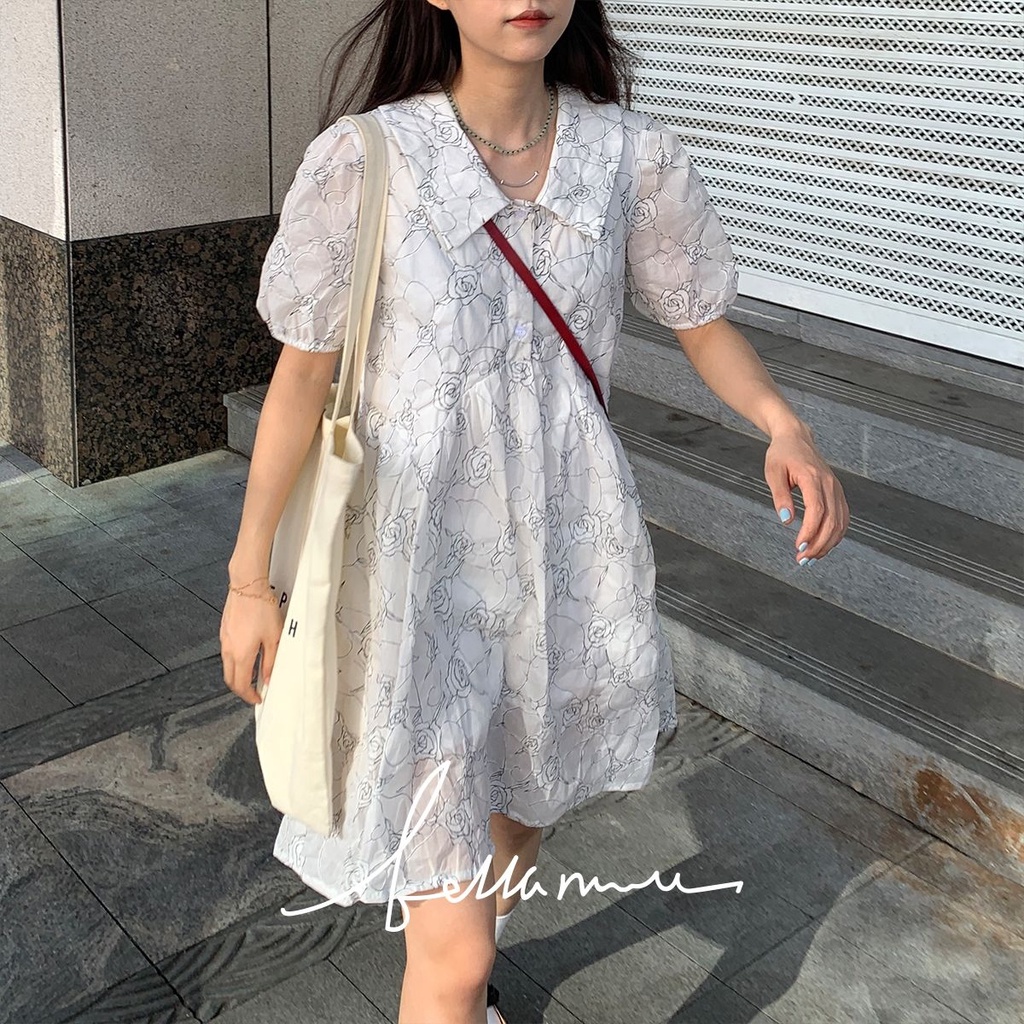 Đầm midi Màu Trắng Tay Phồng Phong Cách Cổ Điển Thời Trang Mùa Hè Cho Nữ