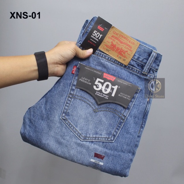 Quần Jean Ống Suông Nam Xanh XNS-01, Quần Jean Nam Vải Không Co Giãn, DOKI